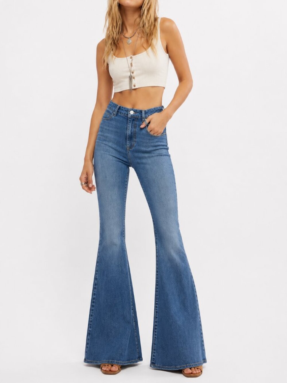 Free People We The Free Just Float On Flare Jeans Jericho Blue High Rise Size 27